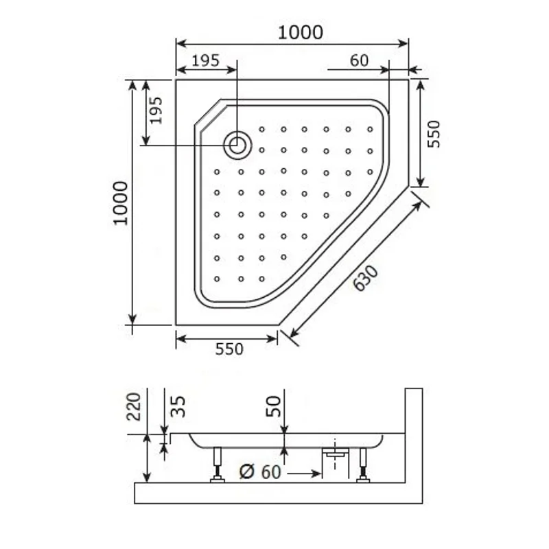 Душевой поддон RGW Style-TR 100 x 100 см трапеция, акриловый, белый, 16180500-11
