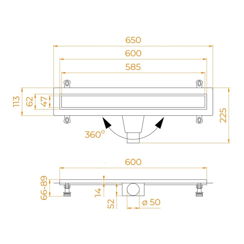 Дренажный канал RGW Drain Leo-31, 60213160-06, 60 см, решетка золото браш