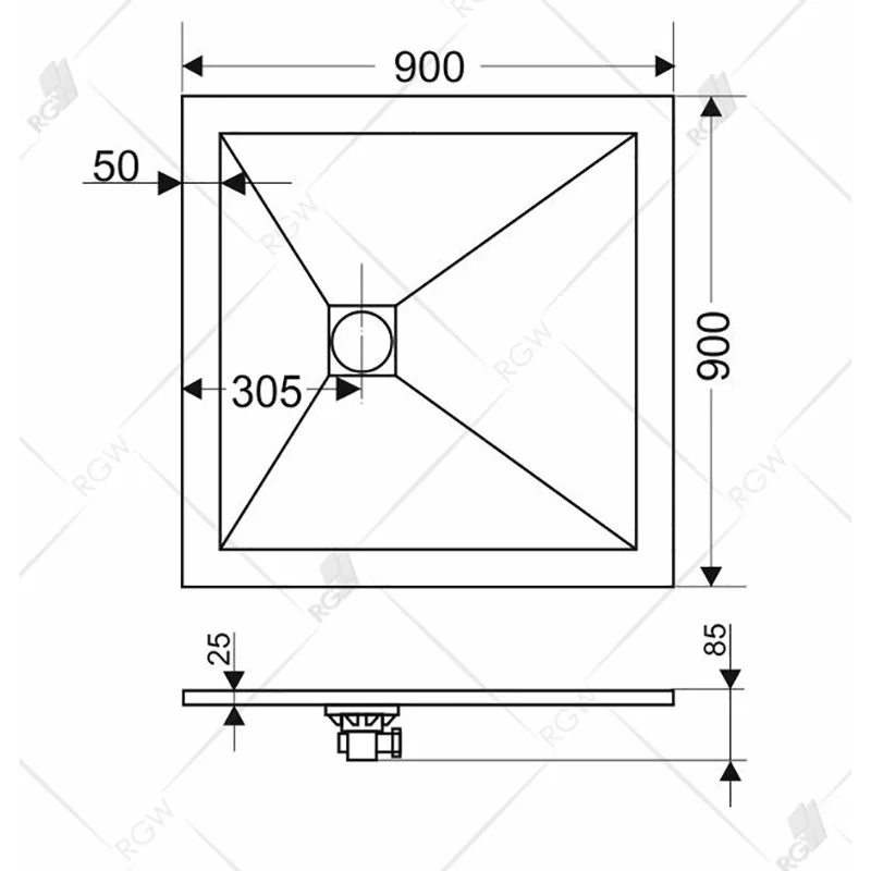 Душевой поддон RGW ST-0099G 90 x 90 см, квадратный, из искусственного камня, графит, 16152099-02
