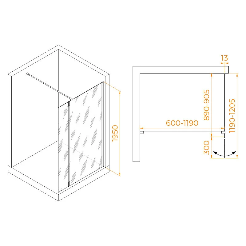 Душевая перегородка RGW Walk In 351005193-14 90х195 стекло прозрачное профиль черный