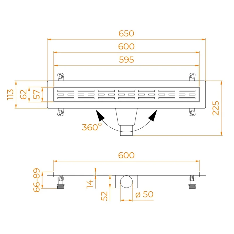 Дренажный канал RGW Drain Leo-30, 60213060-06, 60 см, решетка золото браш