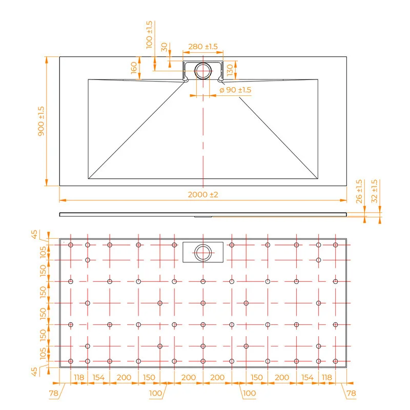 Душевой поддон 553802920-01 RGW TKS-209W, 90 х 200 см, прямоугольный, стеклопластик, цвет белый