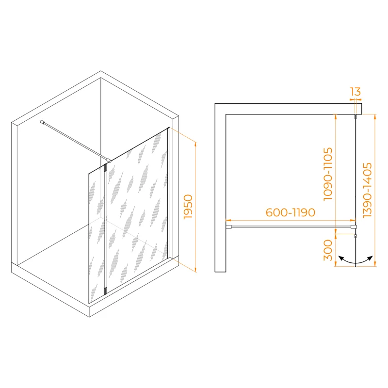 Душевая перегородка RGW Walk In 351005143-15 140х195 стекло прозрачное профиль белый