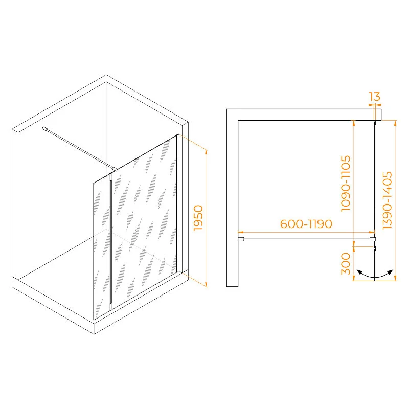 Душевая перегородка RGW Walk In 351005113-15 110х195 стекло прозрачное профиль белый