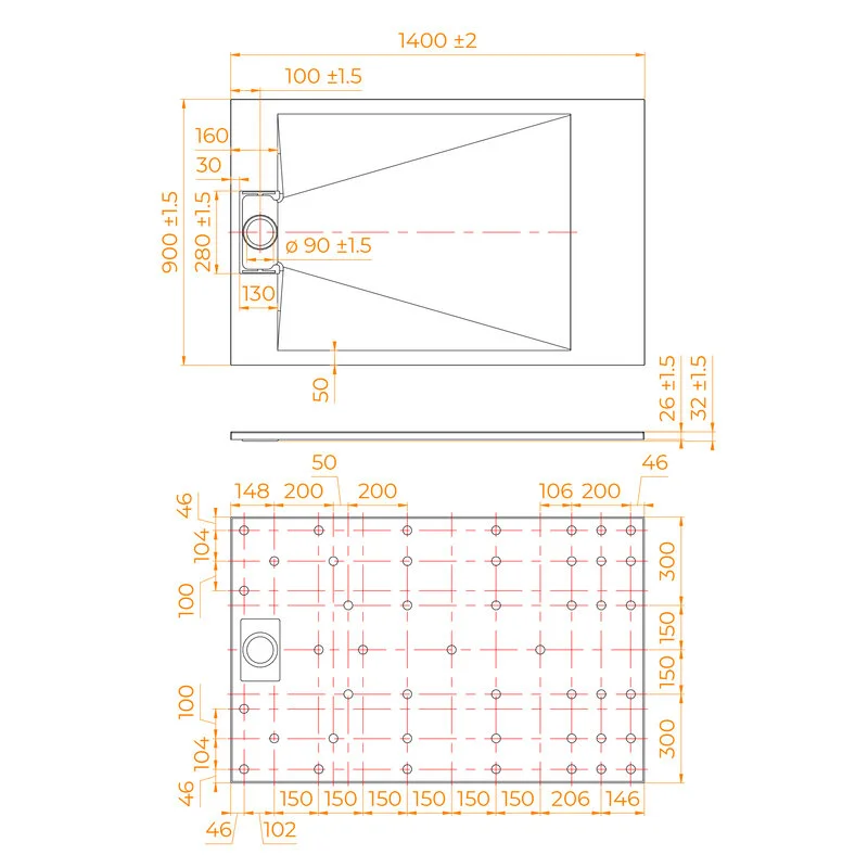 Душевой поддон RGW TUS-149W 553702914-01, 90 х 140 см, прямоугольный, стеклопластик, цвет белый