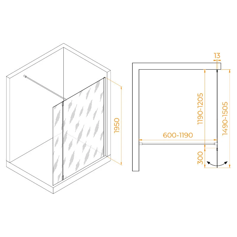 Душевая перегородка RGW Walk In 351005123-15 120х195 стекло прозрачное профиль белый