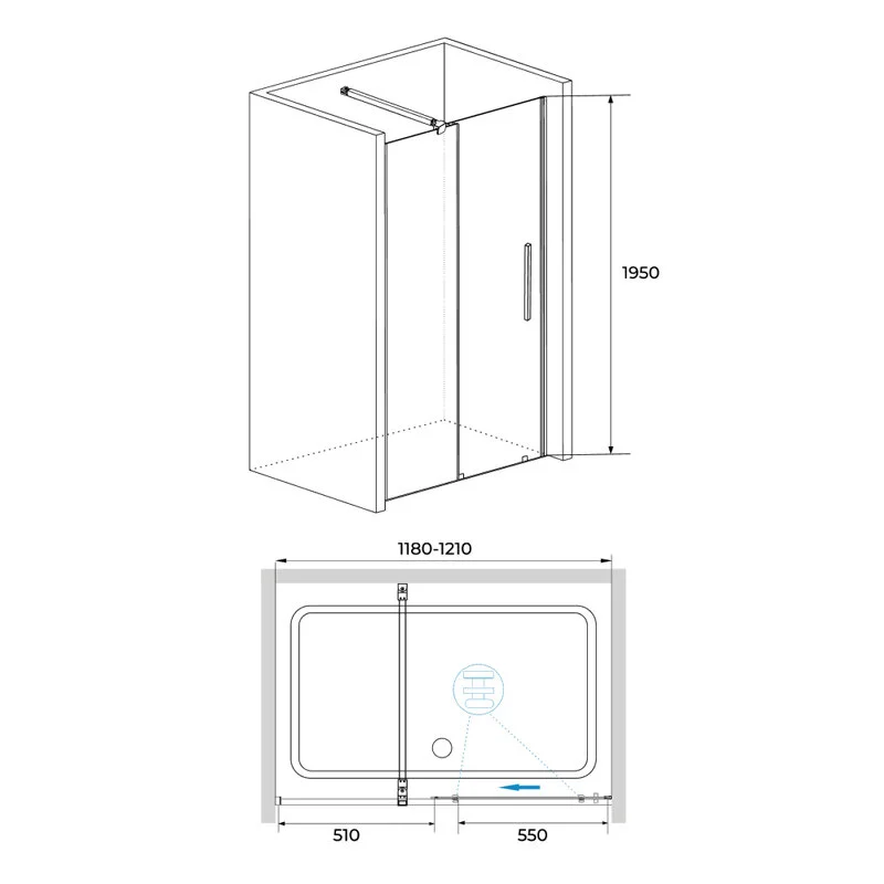 Душевая дверь в нишу RGW Tornado TO-18B 41071812-14, 120 см, стекло прозрачное, профиль черный