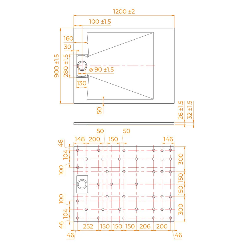 Душевой поддон RGW TUS-129W 553702912-01, 90 х 120 см, прямоугольный, стеклопластик, цвет белый