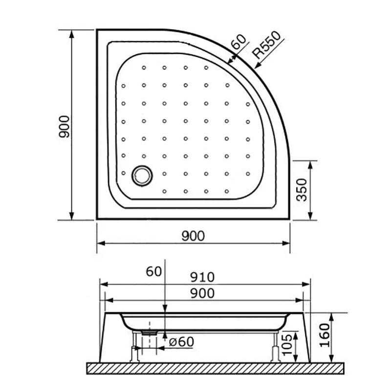 Душевой поддон RGW LUX/TN-P 90 x 90 см четверть круга, акриловый, белый, 16180499-41