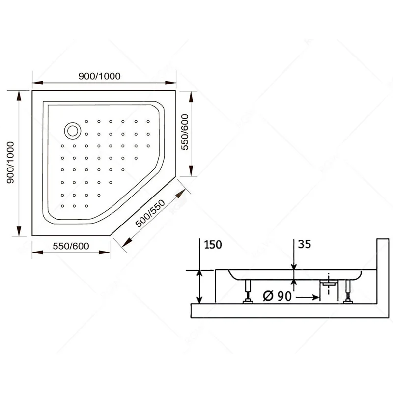 Душевой поддон RGW LUX/TN-TR 100 x 100 см, трапеция, акриловый, белый, 16180500-41