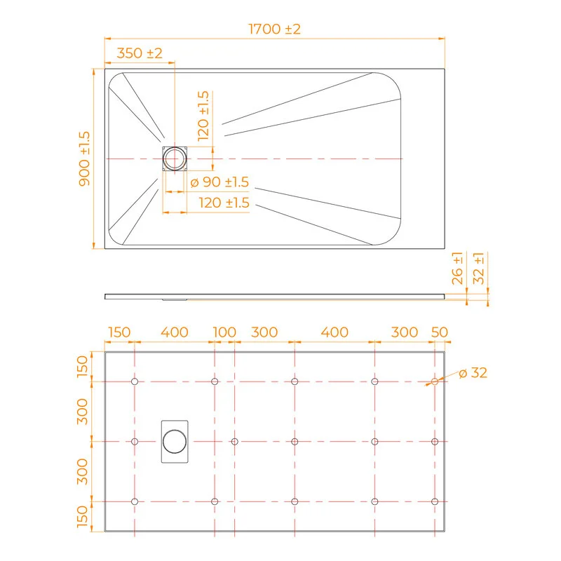 Душевой поддон RGW TSS-179W 553502917-01, 90 х 170 см, прямоугольный, стеклопластик, цвет белый