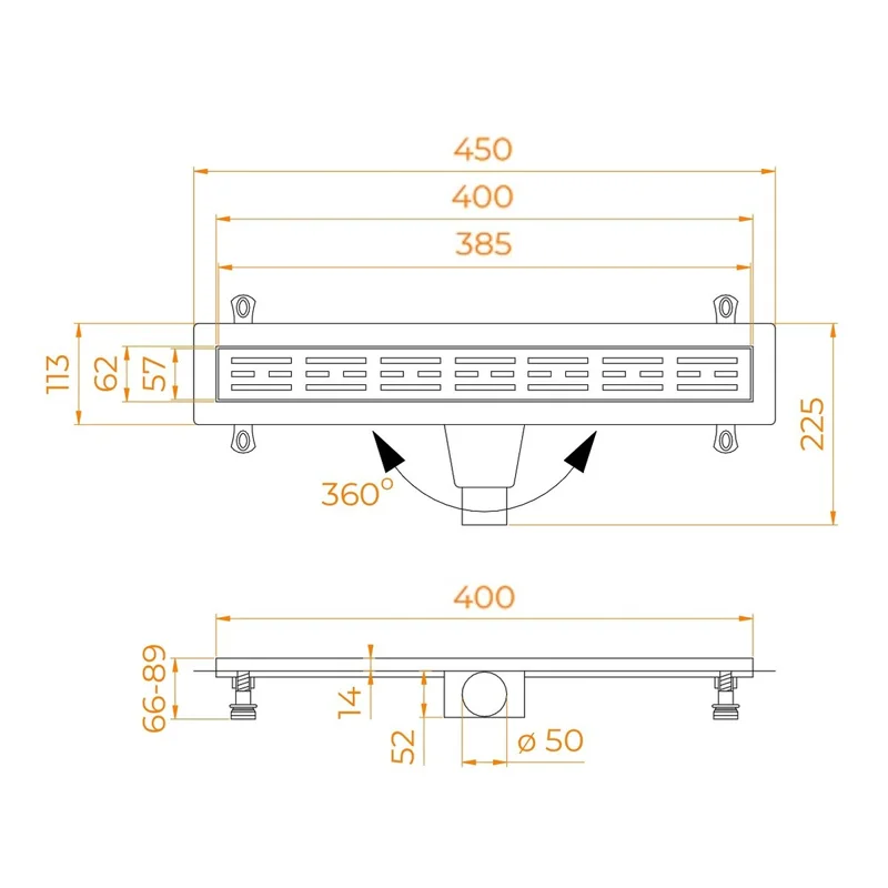Дренажный канал RGW Drain Leo-30, 60213040-06, 40 см, решетка золото браш