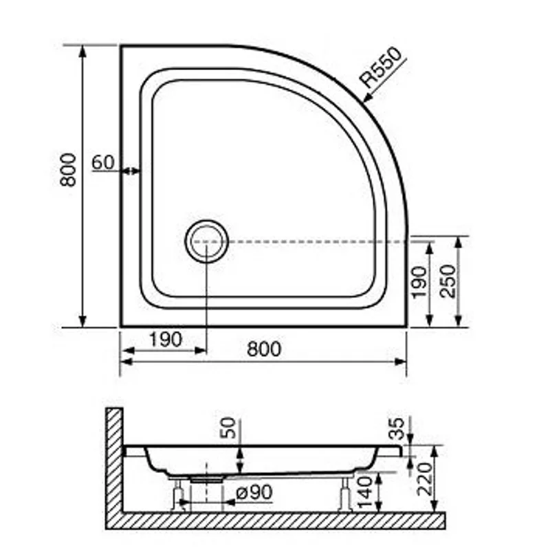 Душевой поддон RGW Style-P 80 x 80 см, четверть круга, акриловый, белый, 16180488-11