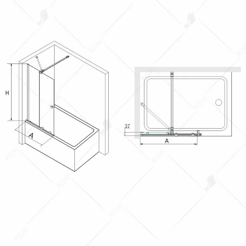 Шторка на ванну RGW SC-46, 06114609-11, 90 x 150 см стекло прозрачное, профиль хром