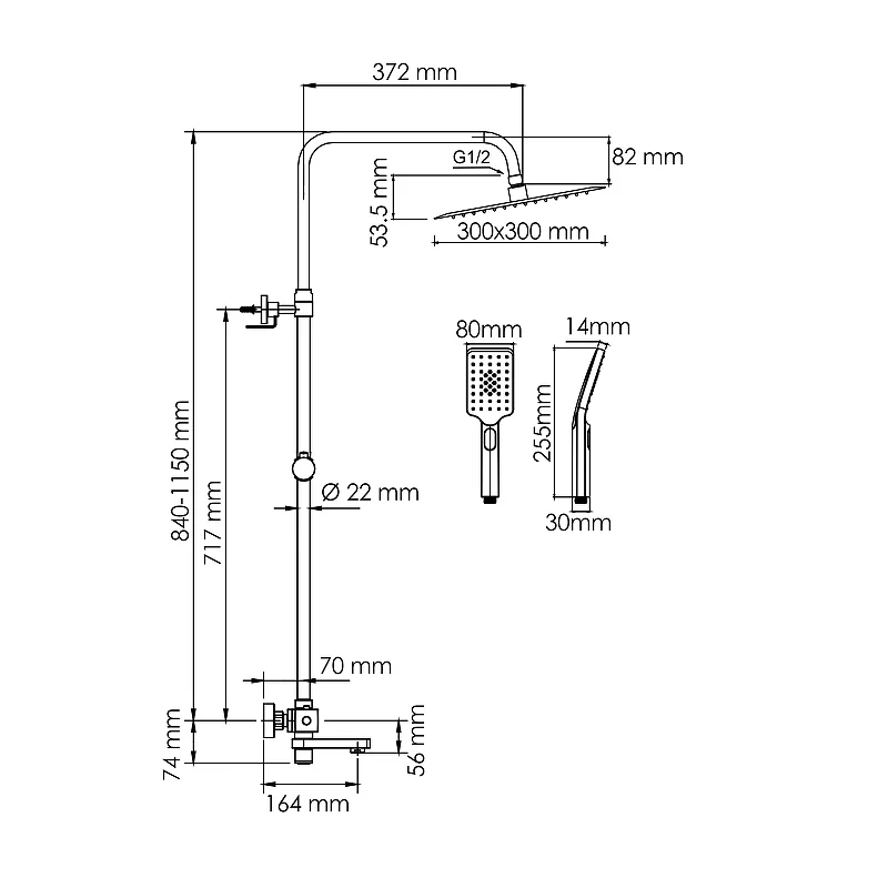 Душевая система WasserKRAFT A199.260.201.BG Thermo с термостатом Золото матовое