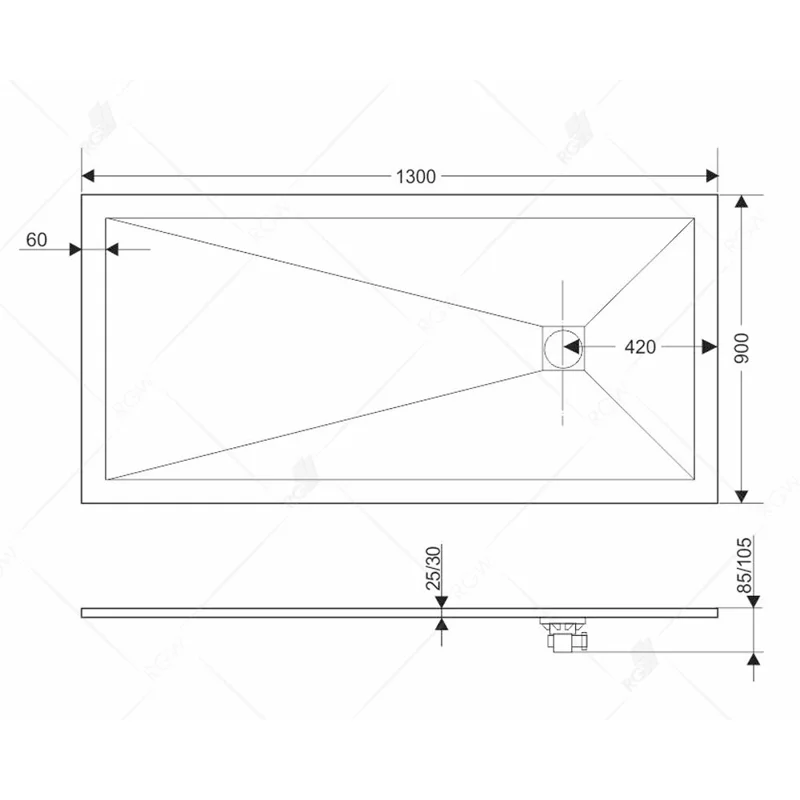 Душевой поддон RGW ST-G 90 x 130 см, прямоугольный, из искусственного камня, графит, 16152913-02