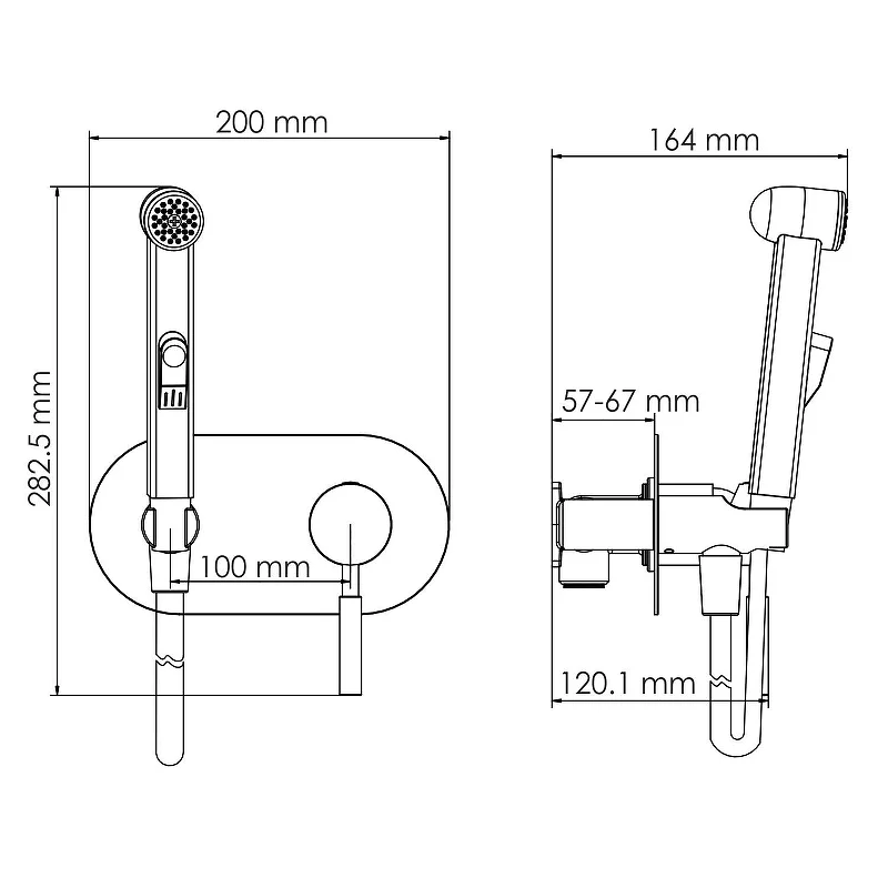 Гигиенический душ Wasserkraft Gollach 3338 со смесителем, С ВНУТРЕННЕЙ ЧАСТЬЮ, черный soft-touch
