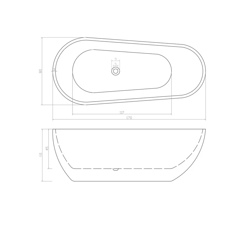 Ванна MIMI170II акриловая (1700x800x600) отдельностоящая, белая, со сливом-переливом Ceruttispa