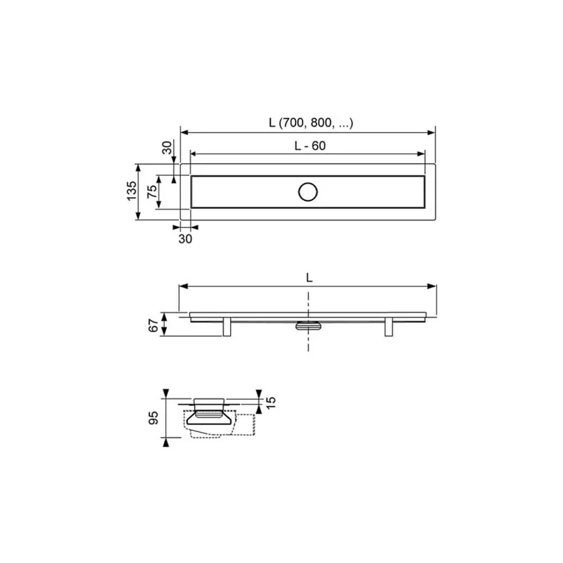 Комплект TECE TECElinus для монтажа дренажного канала 2 в 1 с декоративной решеткой SWING с мембраной Хром глянцевый Kl9003