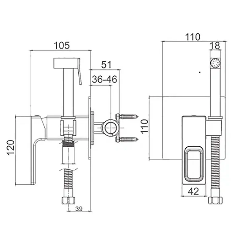 Гигиенический душ со смесителем Gappo G17-9 G7217-9 Оружейная сталь