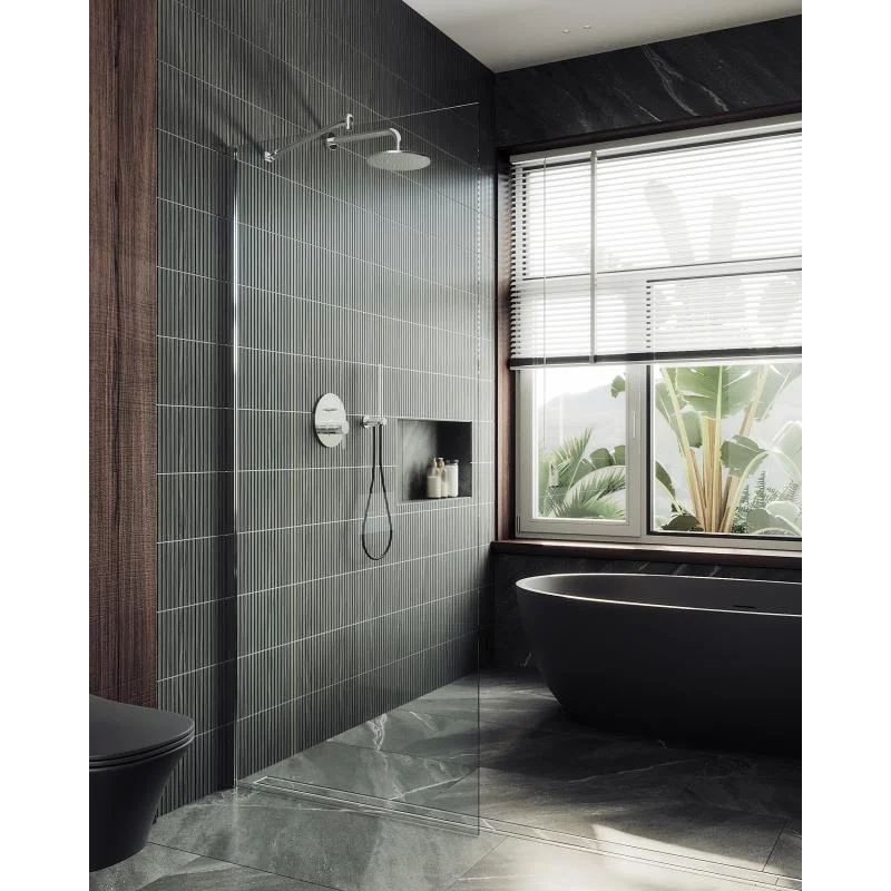 Душевая перегородка Maybah Glass MGD-695-5ш 790x1950 в широком профиле Хром матовый стекло прозрачное Душевая перегородка Maybah Glass MGD-695-5ш 790x1950 в широком профиле Хром матовый стекло прозрачное