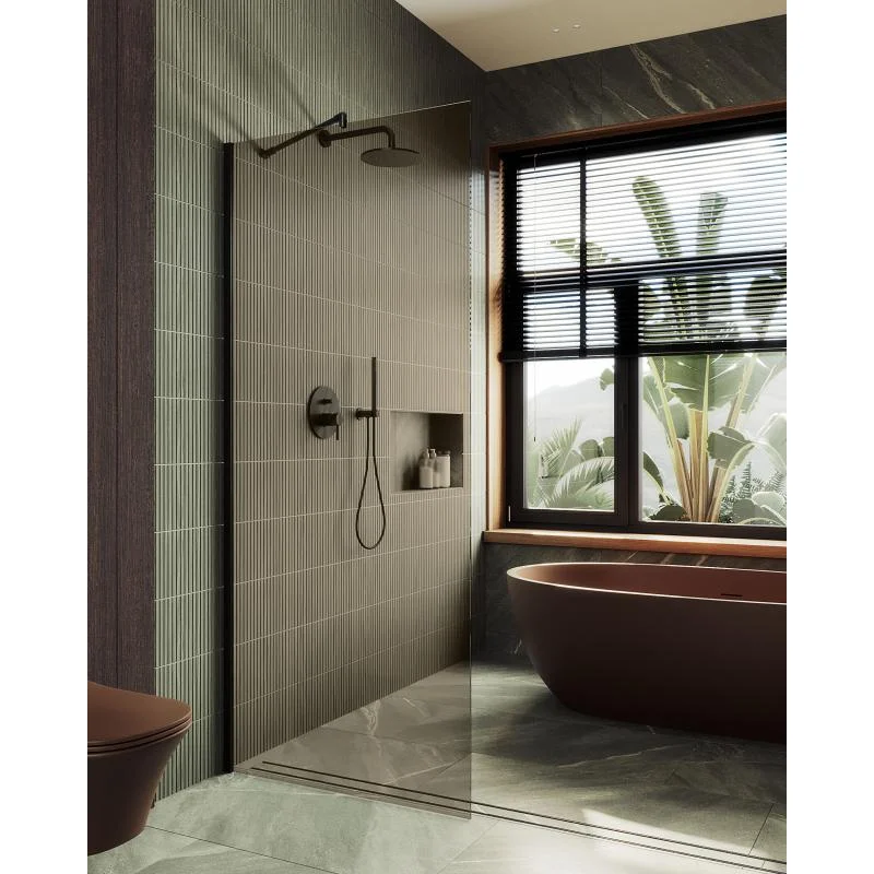 Душевая перегородка Maybah Glass MGD-696-6ш 790x1950 в широком профиле Черный стекло бронзовое Душевая перегородка Maybah Glass MGD-696-6ш 790x1950 в широком профиле Черный стекло бронзовое