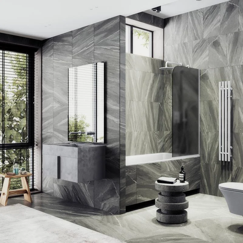 Шторка на ванну Maybah Glass MGV-87-1у 700x1400 в узком профиле Белый стекло графитовое матовое Шторка на ванну Maybah Glass MGV-87-1у 700x1400 в узком профиле Белый стекло графитовое матовое