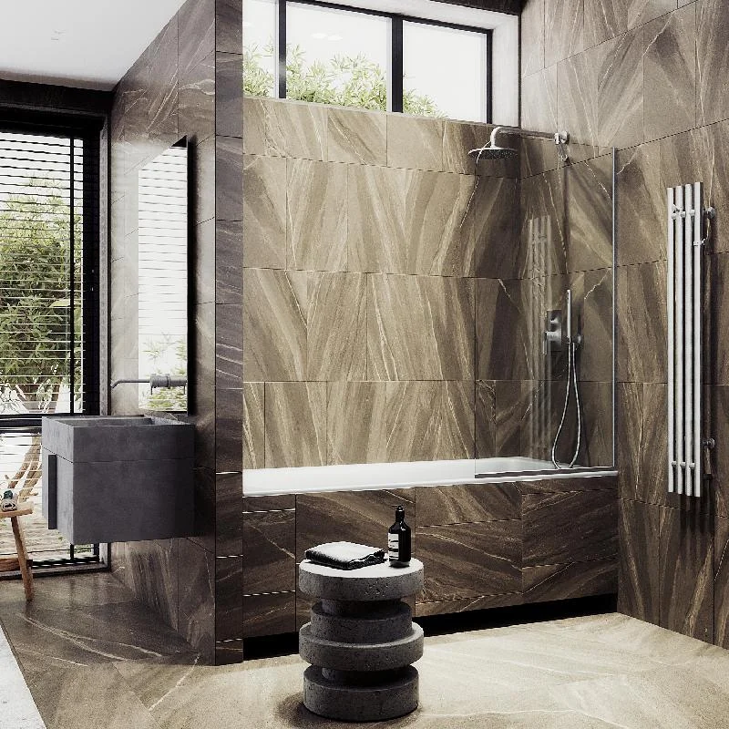 Шторка на ванну Maybah Glass MGV-59-5у 600x1400 в узком профиле Хром матовый стекло прозрачное