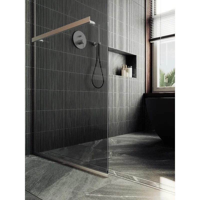 Душевая перегородка Maybah Glass MGD-729-5у 790x1950 в узком профиле Хром матовый стекло графитовое