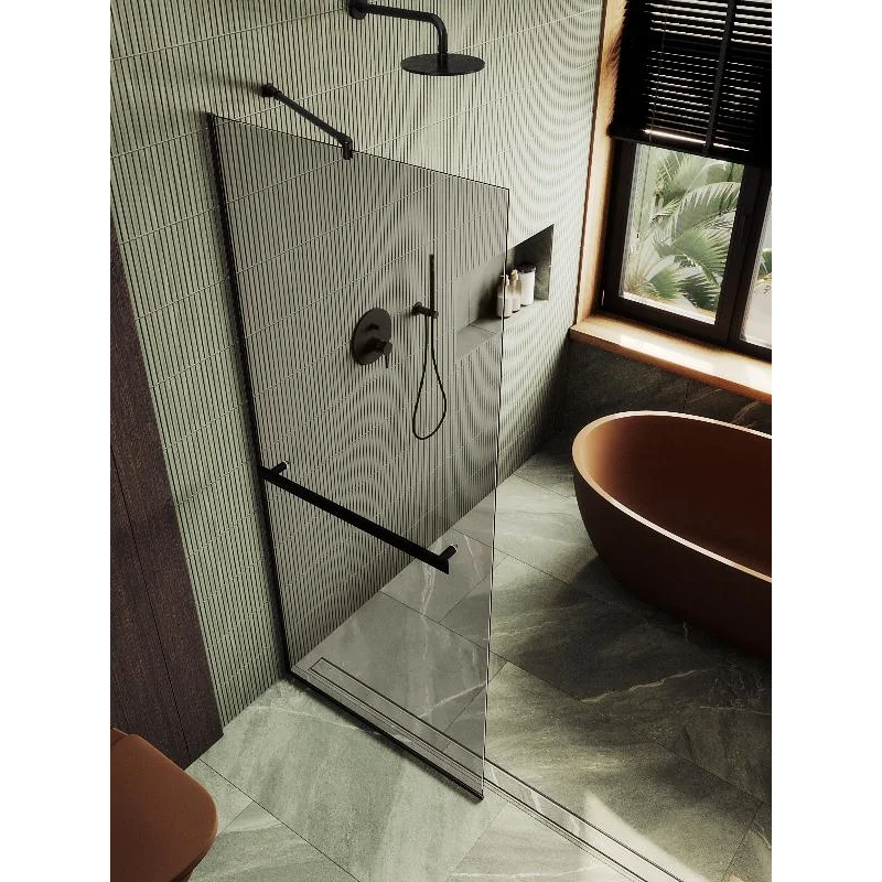 Душевая перегородка Maybah Glass MGD-727-6у 790x1950 в узком профиле Черный стекло бронзовое