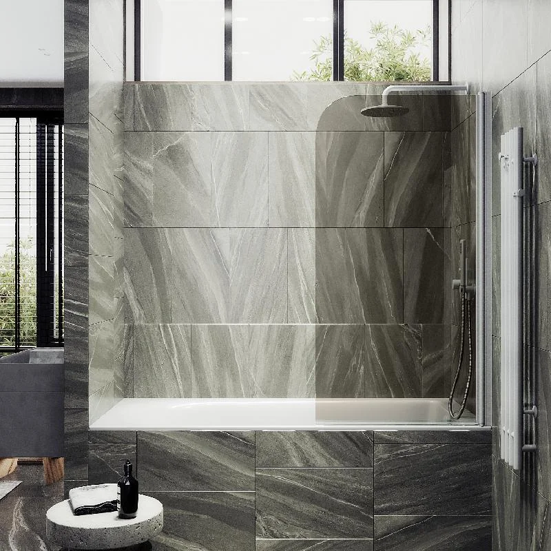 Шторка на ванну Maybah Glass MGV-622-1 800x1400 поворотная на монопетле Белый стекло бронзовое