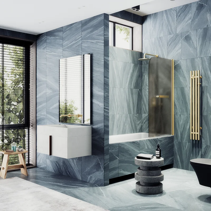 Шторка поворотная MaybahGlass на монопетле 1400*800 6 мм Бронза матовая +Полотенцедержатель