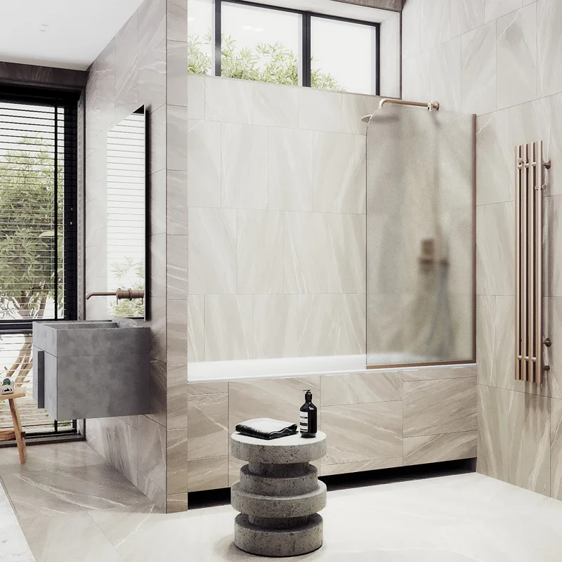 Шторка на ванну Maybah Glass MGV-90-2у 400x1400 в узком профиле Бронза стекло сатиновое