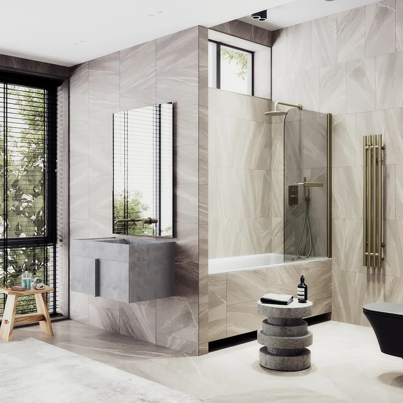 Шторка поворотная MaybahGlass на монопетле 1400*700 6 мм Бронза +Полотенцедержатель