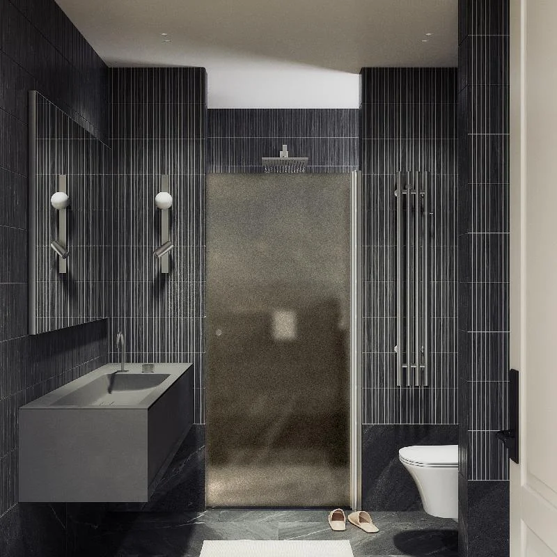 Душевая дверь Maybah Glass MGD-799-5 600x1980 на монопетле Хром матовый стекло бронзовое матовое