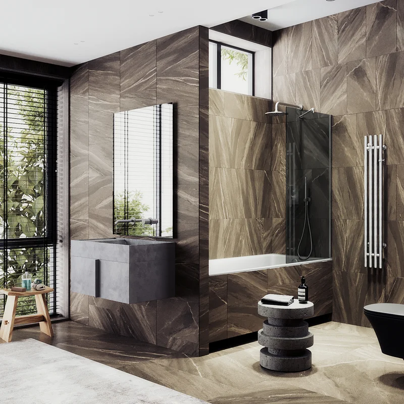 Шторка на ванну Maybah Glass MGV-78-5ш 400x1400 в широком профиле Хром матовый стекло графитовое