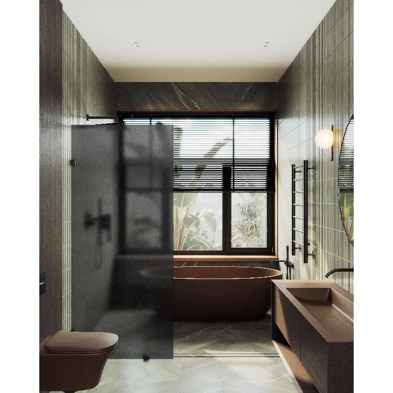 Душевая перегородка MaybahGlass MGD-271-6 79x195, стекло графит матовый 8 мм, профиль черный