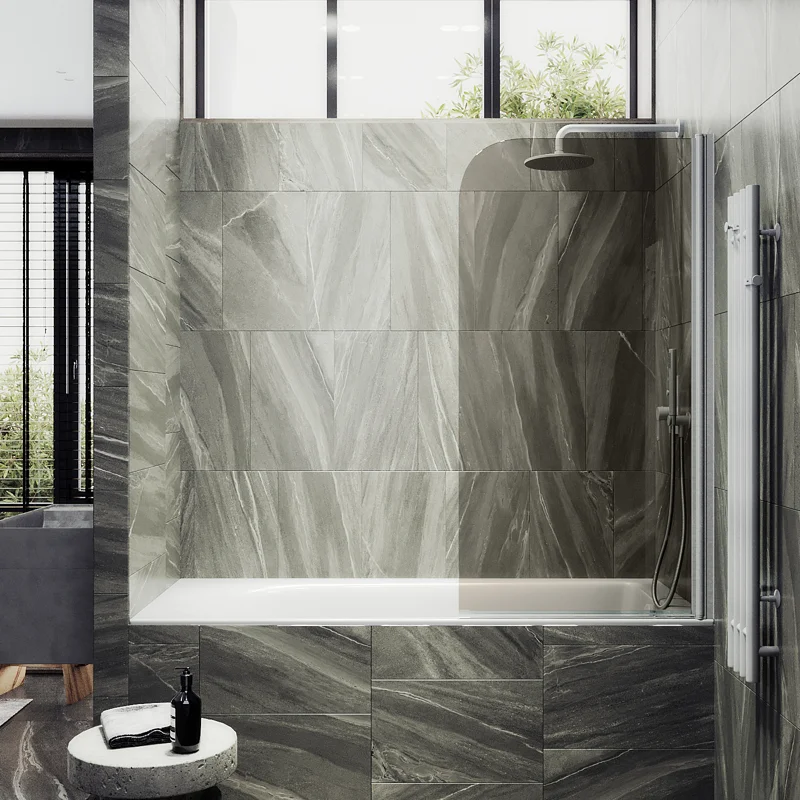 Шторка на ванну Maybah Glass MGV-601-1 400x1400 поворотная на монопетле Белый стекло бронзовое