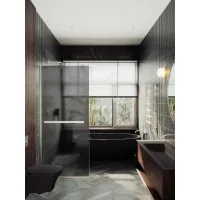 Душевая перегородка Maybah Glass MGD-730-5у 790x1950 в узком профиле Хром матовый стекло графитовое матовое