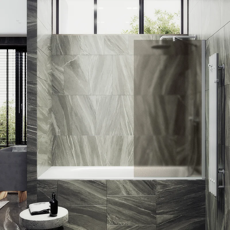 Шторка на ванну Maybah Glass MGV-76-1ш 800x1400 в широком профиле Белый стекло бронзовое матовое