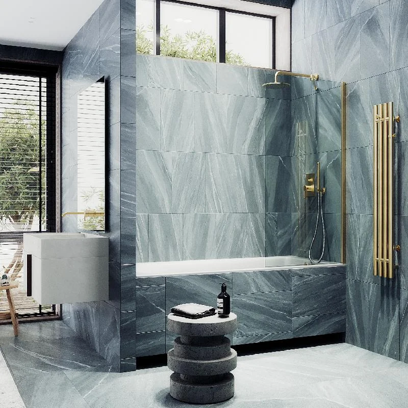 Шторка на ванну Maybah Glass MGV-59-3ш 600x1400 в широком профиле Золото стекло прозрачное