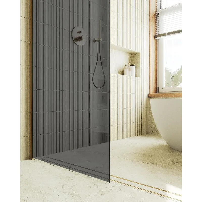 Душевая перегородка Maybah Glass MGD-698-3ш 790x1950 в широком профиле Золото стекло графитовое