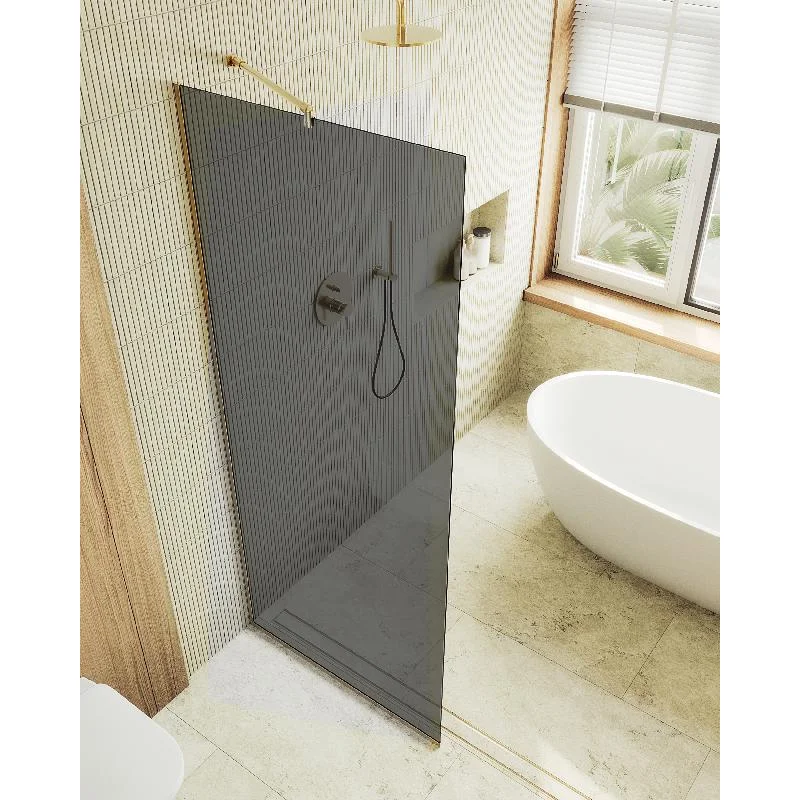 Душевая перегородка Maybah Glass MGD-698-3у 790x1950 в узком профиле Золото стекло графитовое