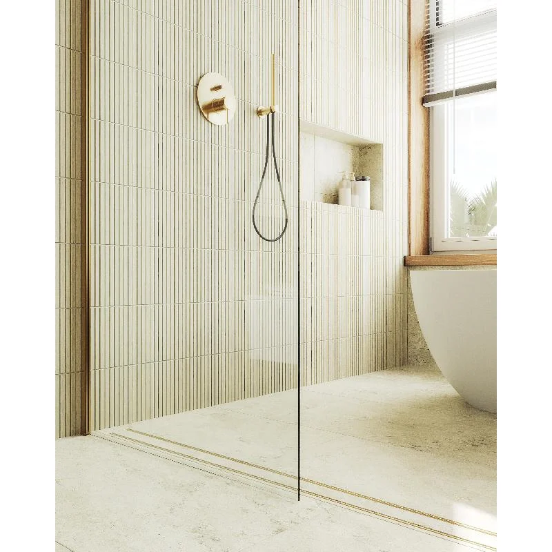 Душевая перегородка Maybah Glass MGD-695-3ш 790x1950 в широком профиле Золото стекло прозрачное