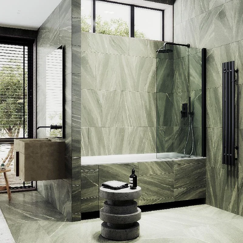 Шторка на ванну Maybah Glass MGV-599-6 700x1400 поворотная на монопетле Черный стекло прозрачное