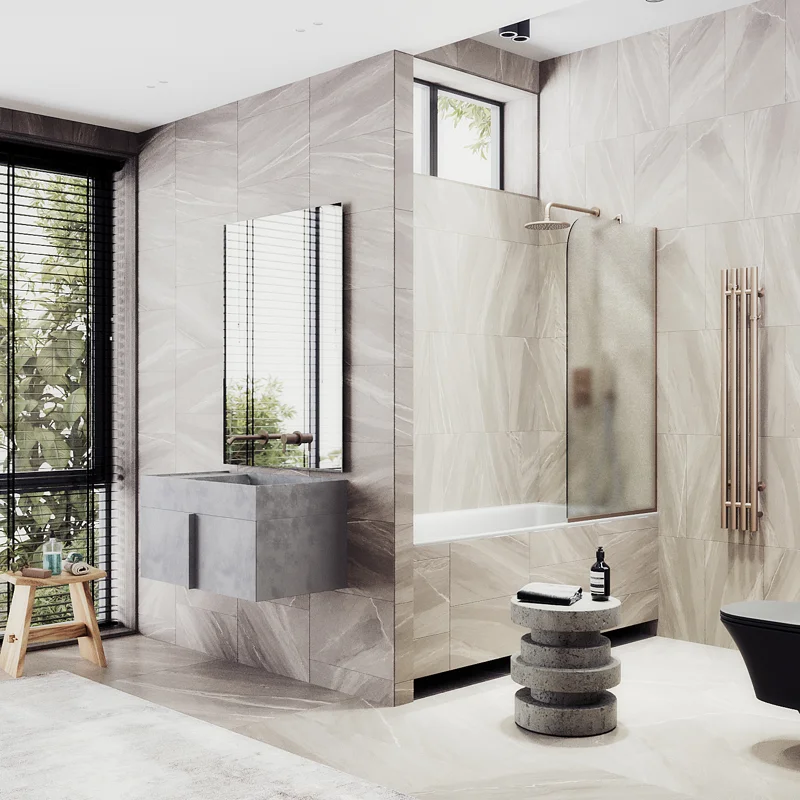 Шторка на ванну Maybah Glass MGV-132-2у 440x1400 в узком профиле Бронза стекло сатиновое