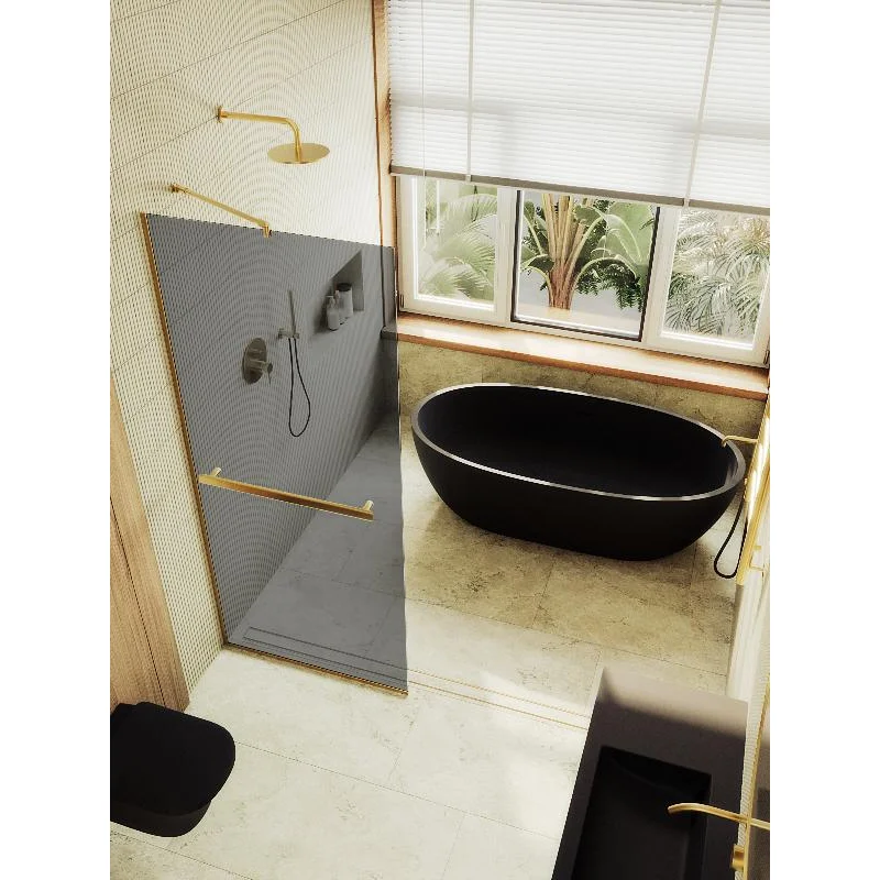Душевая перегородка Maybah Glass MGD-729-3у 790x1950 в узком профиле Золото стекло графитовое