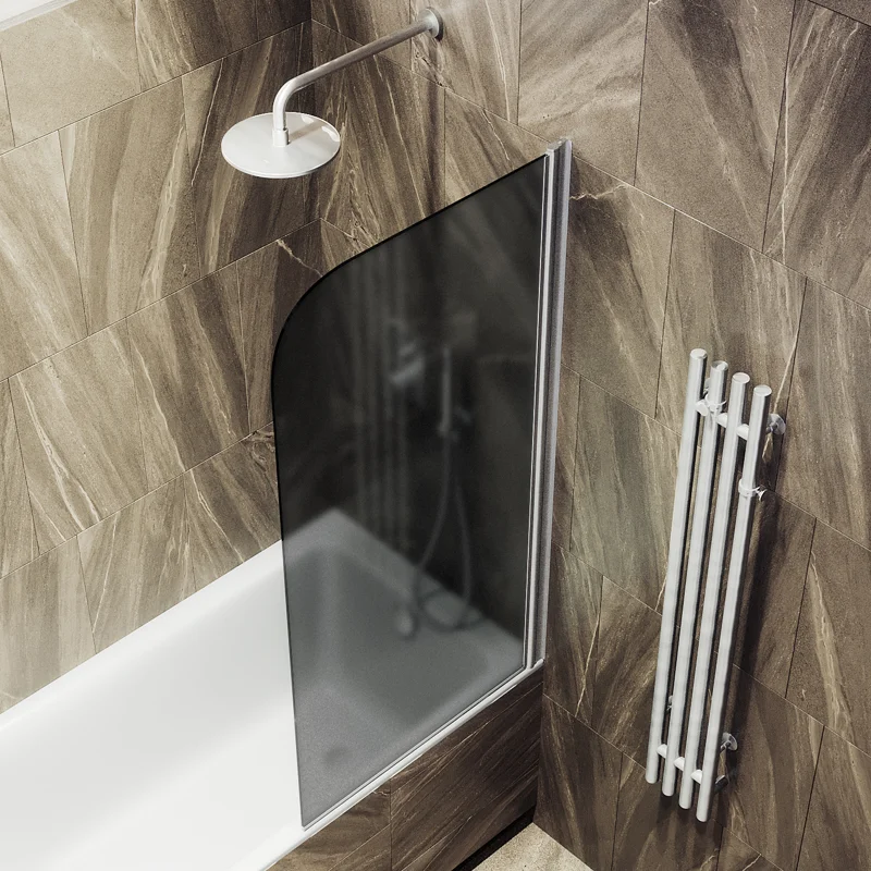 Шторка на ванну Maybah Glass MGV-604-5 400x1400 поворотная на монопетле Хром матовый стекло графитовое матовое