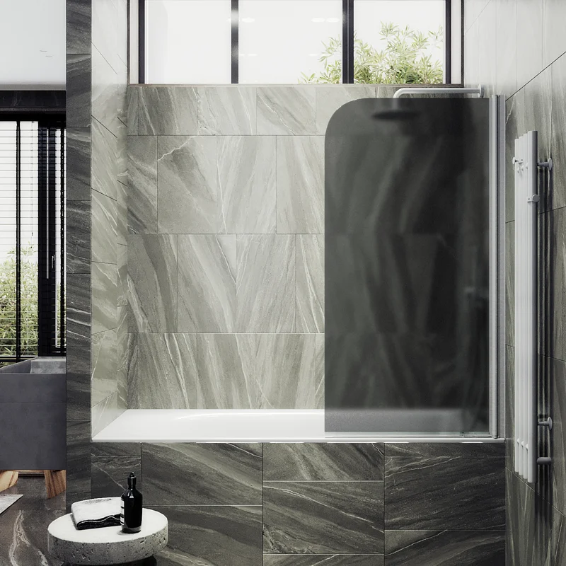 Шторка на ванну Maybah Glass MGV-604-1 400x1400 поворотная на монопетле Белый стекло графитовое матовое