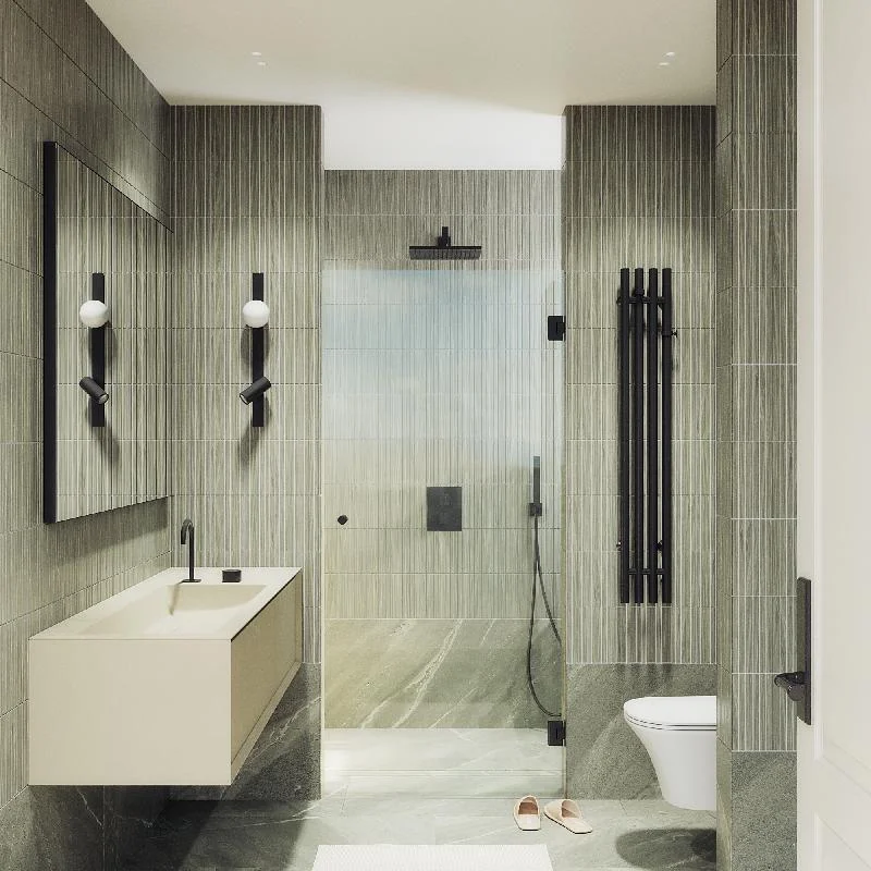 Душевая дверь Maybah Glass MGD-508-6 805x1950 на петлях Черный стекло прозрачное